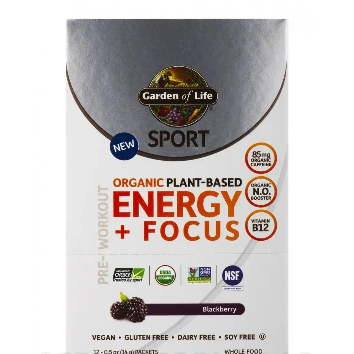 Garden Of Life Sport Organic Plant-Based Energy + Focus, Blackberry - Box Of 12 Packets (0.5 Oz / 14 Grams Each) 2 Garden Of Life Sport Organic Plant-Based Energy + Focus, Blackberry - Box Of 12 Packets (0.5 Oz / 14 Grams Each) - Image 2