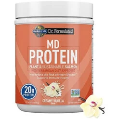 Garden Of Life Norwegian Salmon & Vanilla Plant Based Protein With Pea & Fava Plus Immune Support With Probiotics For Digestion & Immunity – Dr Formulated MD – Non GMO, Carbon Neutral, 14 Servings