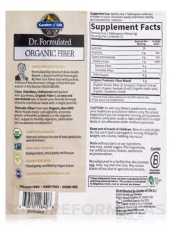 Dr. Formulated Organic Fiber (5g Prebiotic Fiber), Unflavored - 6.8 Oz (192 Grams) -Garden of Life images 225