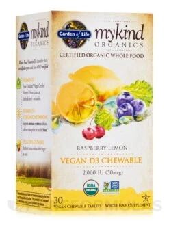 Mykind Organics Organic Chewable Vegan D3 2000 IU, Raspberry-Lemon - 30 Vegan Chewable Tablets