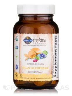 Mykind Organics Organic Chewable Vegan D3 2000 IU, Raspberry-Lemon - 30 Vegan Chewable Tablets 13 Mykind Organics Organic Chewable Vegan D3 2000 IU, Raspberry-Lemon - 30 Vegan Chewable Tablets -Garden of Life images 244