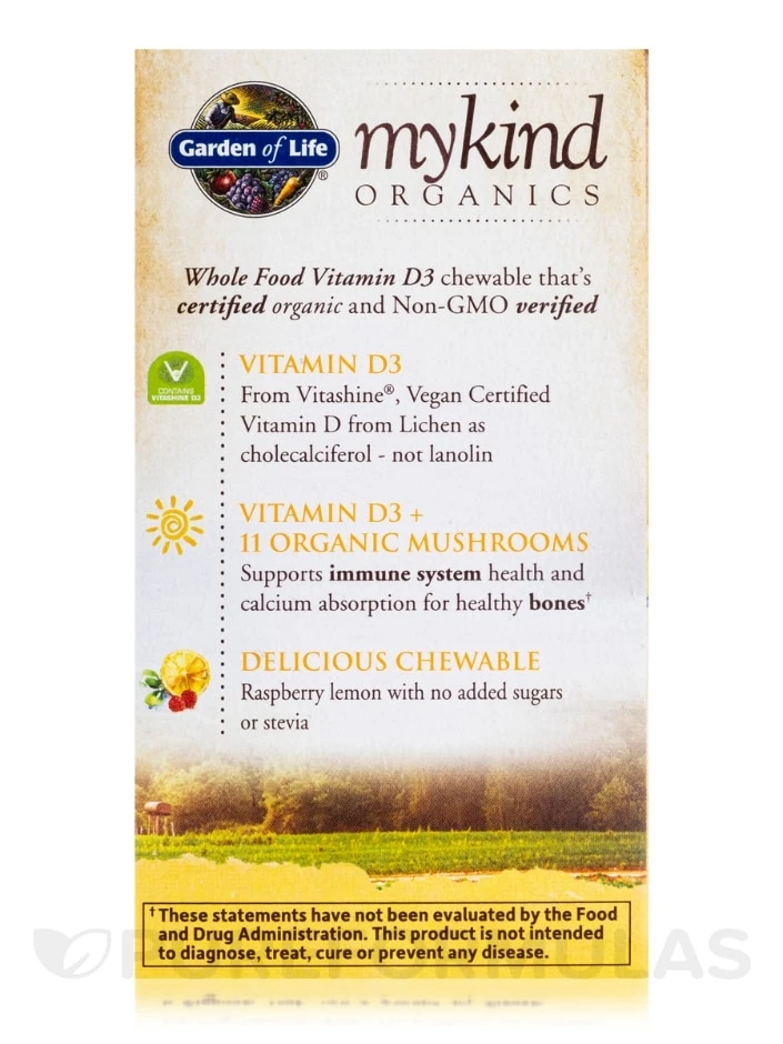 Mykind Organics Organic Chewable Vegan D3 2000 IU, Raspberry-Lemon - 30 Vegan Chewable Tablets 7 Mykind Organics Organic Chewable Vegan D3 2000 IU, Raspberry-Lemon - 30 Vegan Chewable Tablets - Image 7