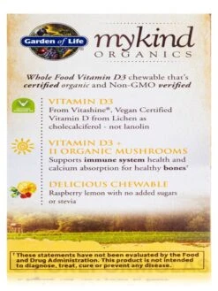 Mykind Organics Organic Chewable Vegan D3 2000 IU, Raspberry-Lemon - 30 Vegan Chewable Tablets 20 Mykind Organics Organic Chewable Vegan D3 2000 IU, Raspberry-Lemon - 30 Vegan Chewable Tablets -Garden of Life images 251