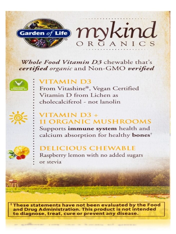 Mykind Organics Organic Chewable Vegan D3 2000 IU, Raspberry-Lemon - 30 Vegan Chewable Tablets 10 Mykind Organics Organic Chewable Vegan D3 2000 IU, Raspberry-Lemon - 30 Vegan Chewable Tablets - Image 10